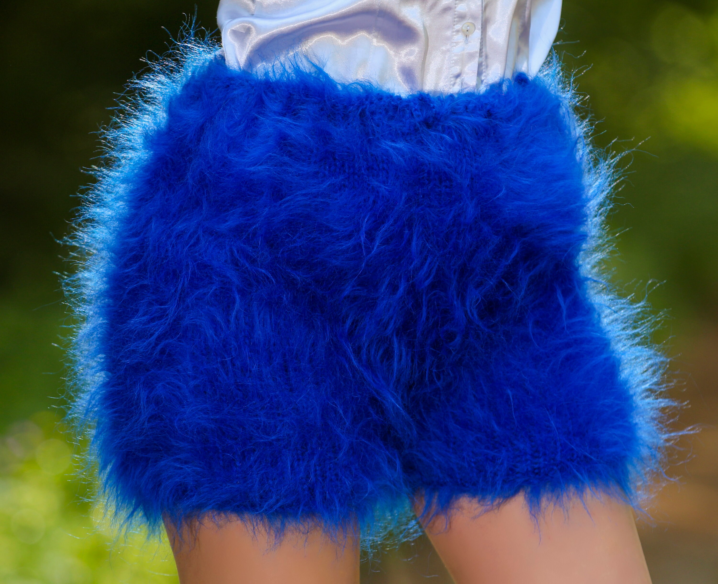 Fuzzy Blue Mohair Shorts Fluffy Short Pants by Supertanya