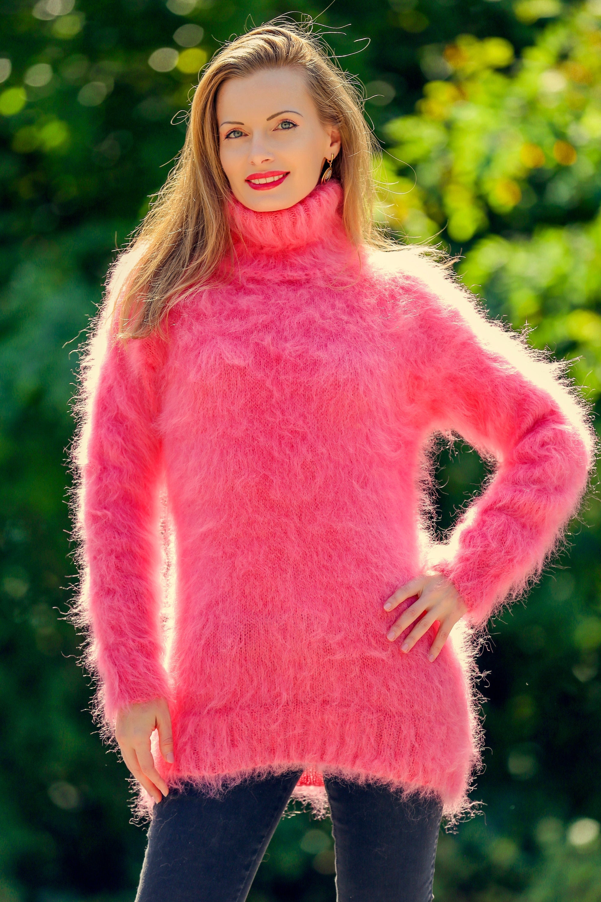 Pink fuzzy pullover sale