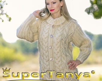 Cable knit mohair cardigan hand knitted sweater jacket by SuperTanya