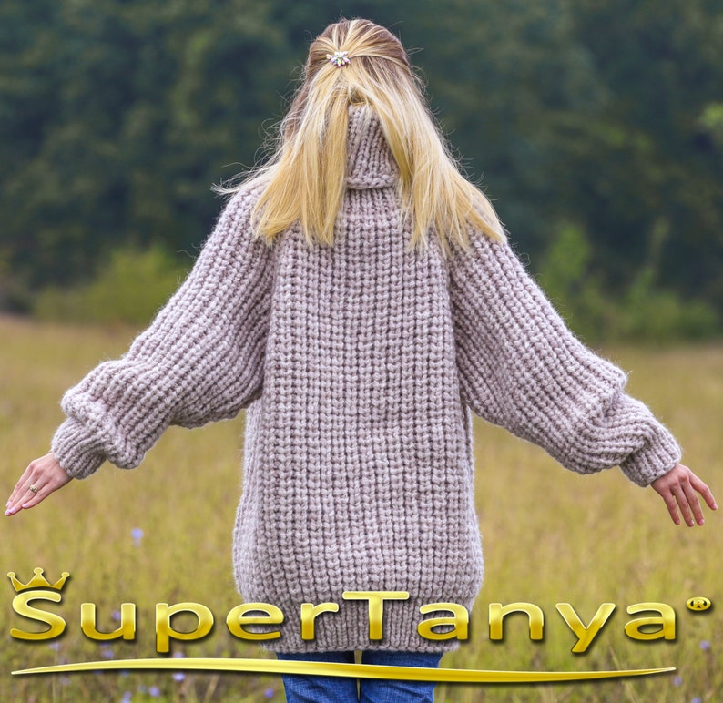 Ribbed mohair wool sweater in beige by SuperTanya