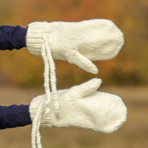 Chunky wool mittens with cords hand knitted hand warmers thick wool mittens by SuperTanya READY FOR SHIPMENT image 3