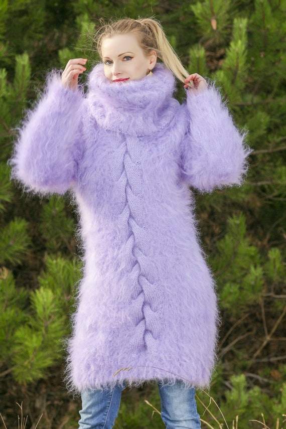 lavender sweater dress Ketyyh-chn99 for Women Long Sleeve V Neck Knit Dress Loose Fit Solid Color Pullover Sweaters Purple,S with long sleeves and a high neck Purple Lavender Mohair Dress, Long