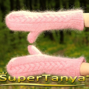 Cable knit mohair mittens made to order