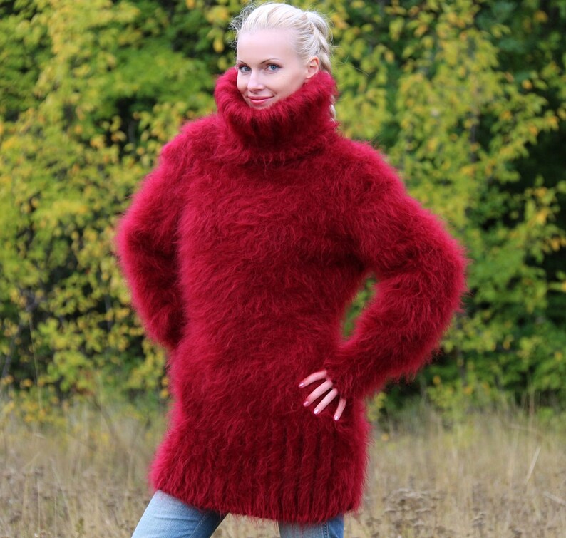 Thick Fuzzy Mohair Sweater Dress Hand Knitted Turtleneck Fuzzy - Etsy