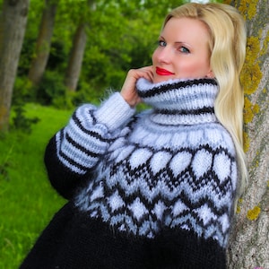 Icelandic mohair sweater unique hand knitted Nordic mohair pullover by SuperTanya