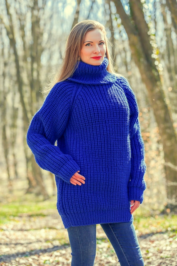 Turtleneck Wool Sweater Hand Knitted Pullover by Supertanya MADE
