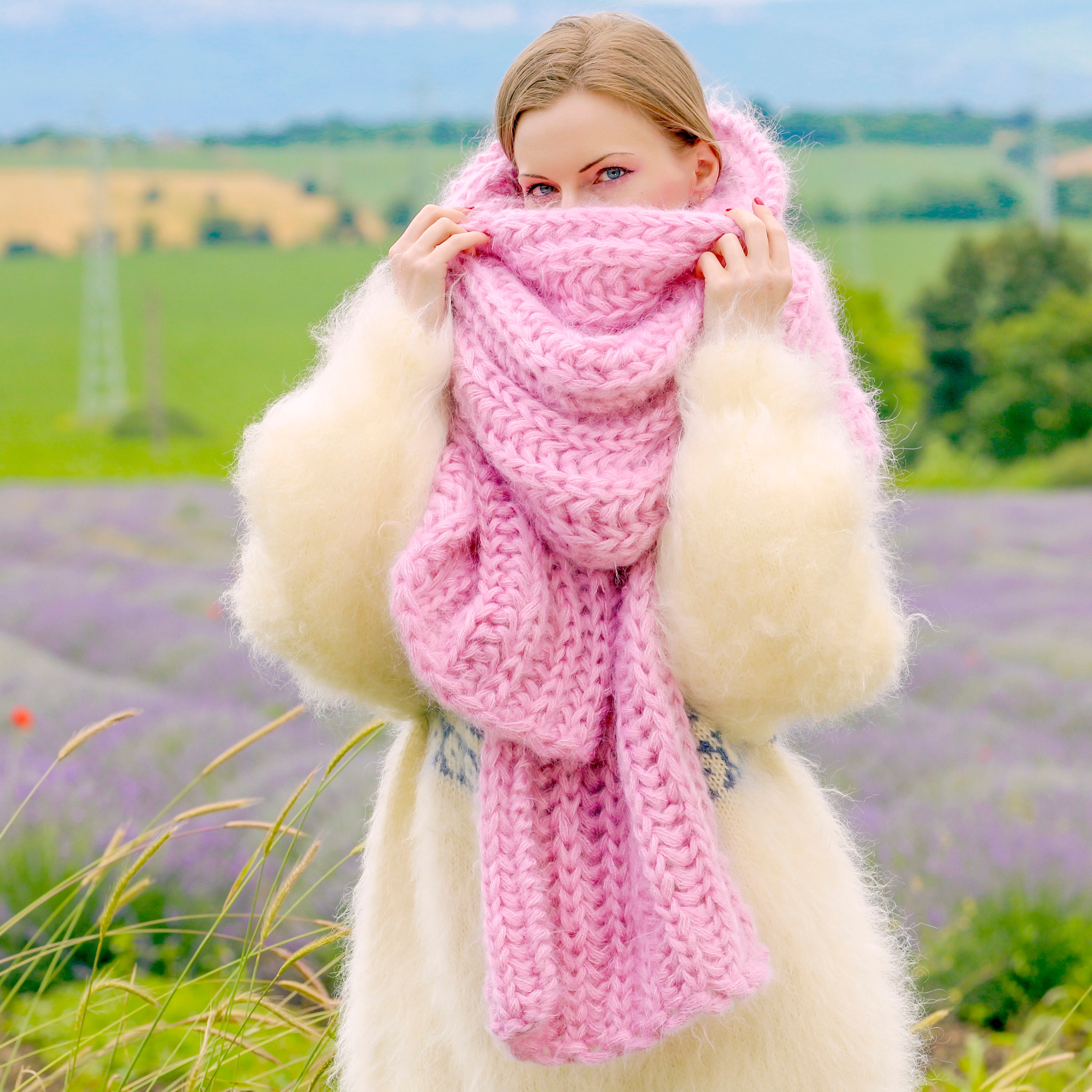 Pink Extra Long Fuzzy Mohair Scarf Handmade Fuzzy Shawl READY TO