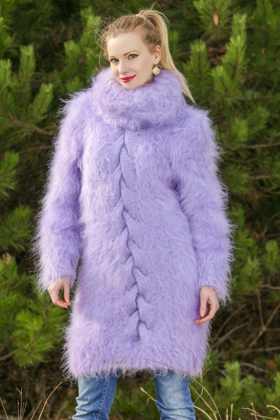 Robe pull en maille torsadee en mohair tricotee a la main longue tunique epaisse duveteuse par SuperTanya Etsy France