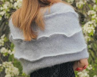 Unique gray mohair cardigan - SuperTanya designer handmade knitwear - one size