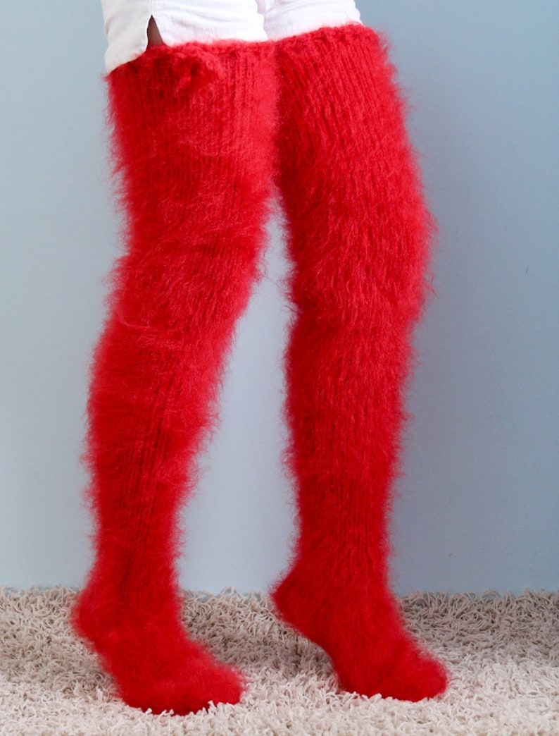 Long Mohair Socks Fuzzy Hand Knit Stockings Thick Fluffy Leg Etsy