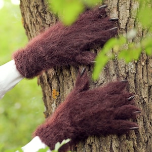 Flauschige braune Handschuhe für Bärenkostüm Bärentatzen von SuperTanya Halloween-Handschuhe VERSANDBEREIT