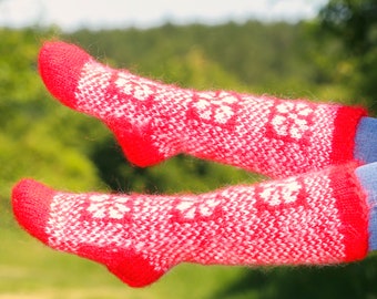 Red mohair socks SuperTanya handmade leg warmers - Ready to Ship, one size