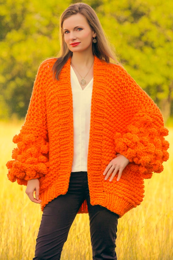 Orange chunky hotsell knit cardigan