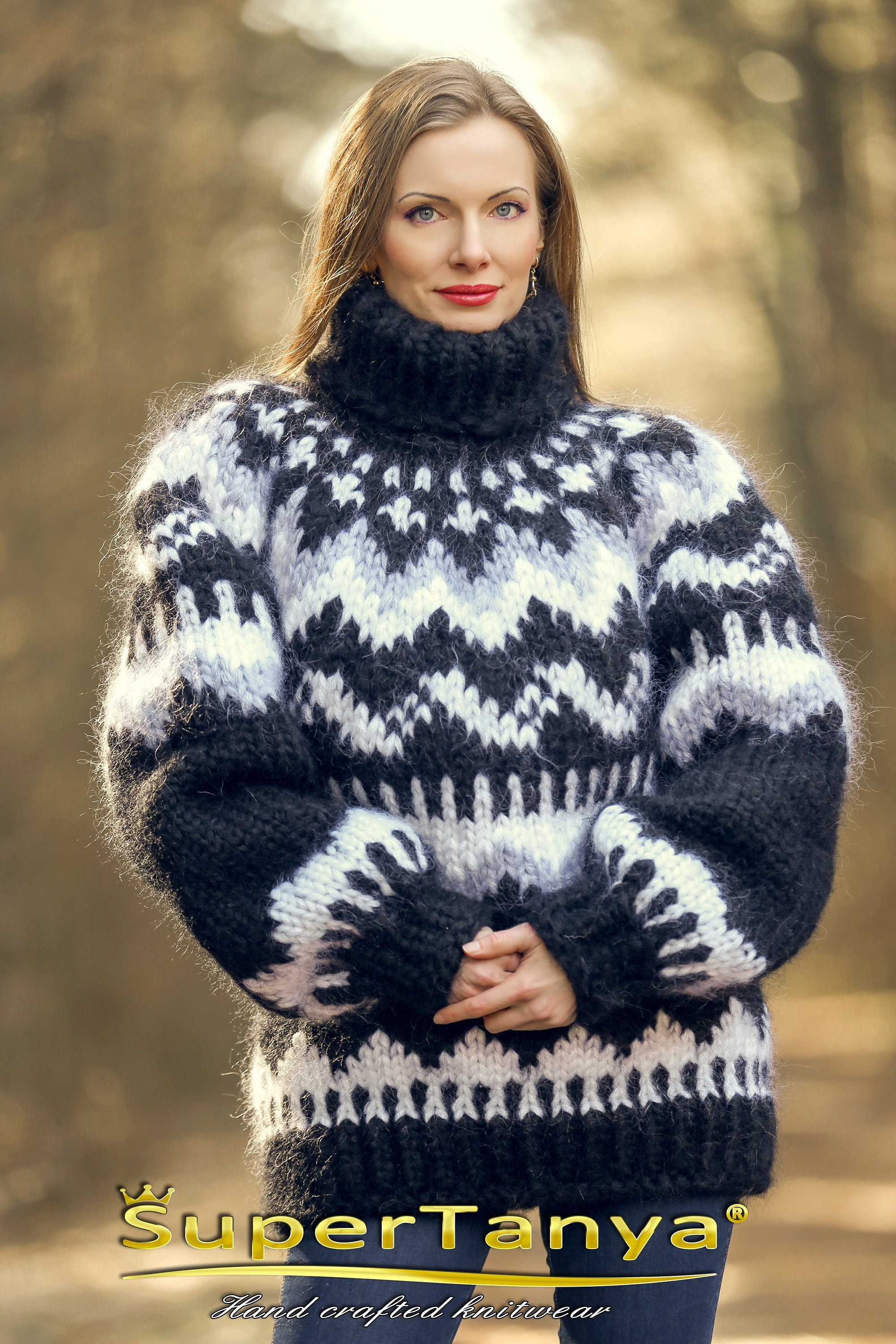 Black Thick Icelandic Mohair Sweater Hand Knitted Nordic Pullover