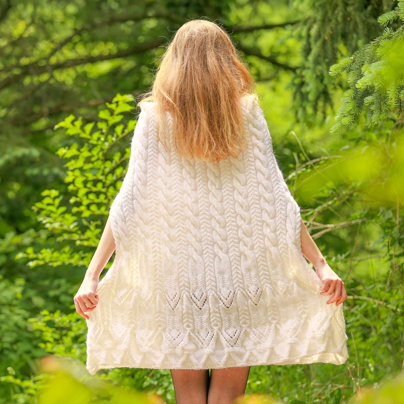 Ready to ship Luxurious white poncho wedding sweater cable knit soft wool cape SuperTanya image 8