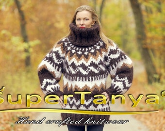 Thick brown Icelandic mohair sweater hand knitted with 10 strands mohair by SuperTanya