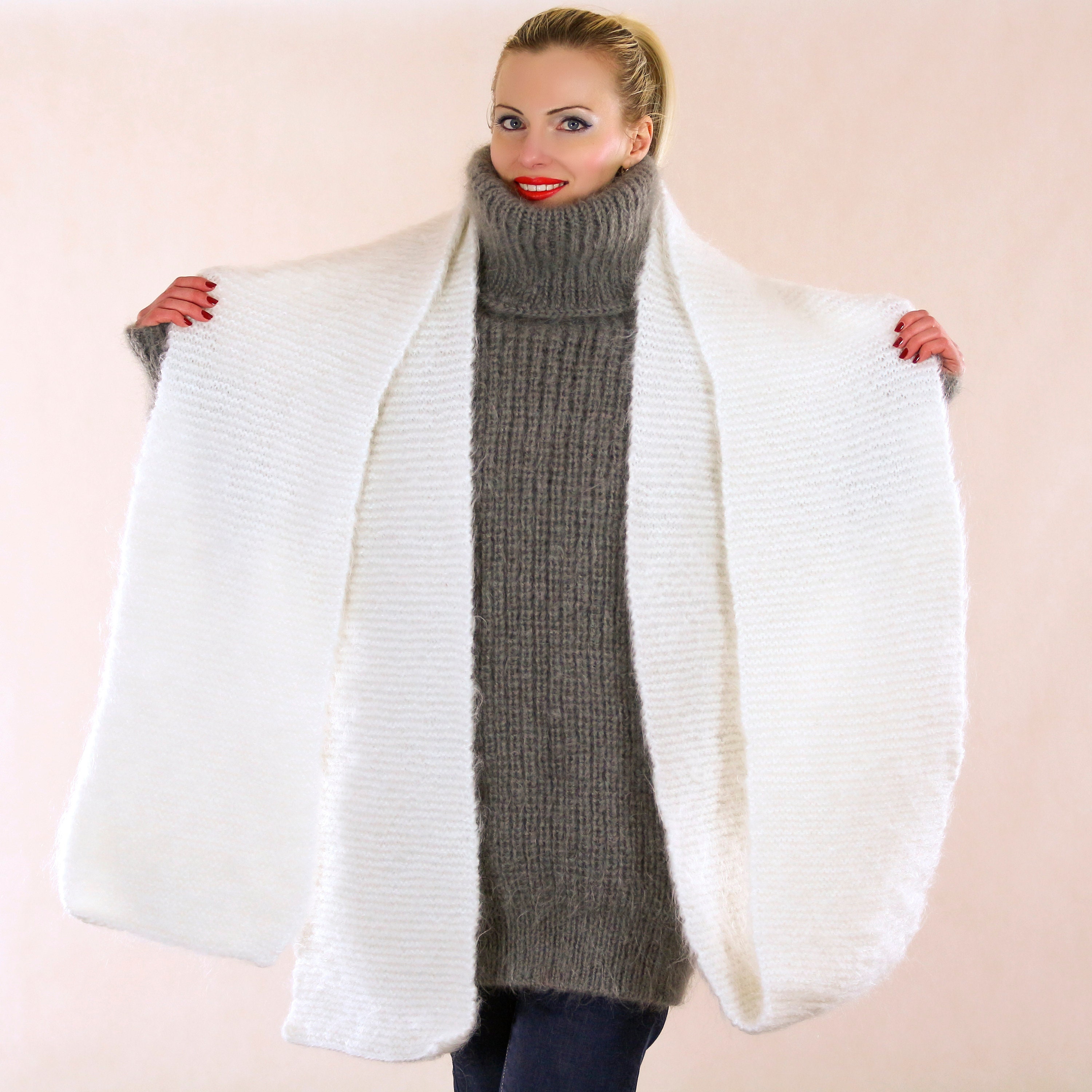 Extra Long Mohair Scarf Hand Knitted Soft Fuzzy Shawl Supertanya