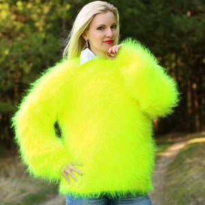 Supertanya Neon Yellow Mohair Sweater Fuzzy Pullover Ready - Etsy