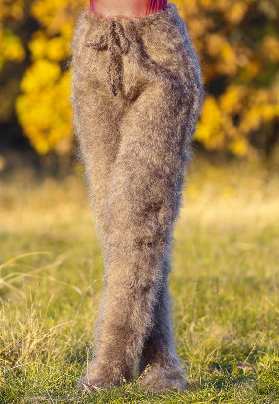 Thick Mohair Tights Pants With Socks Fluffy Thick Footed Trousers