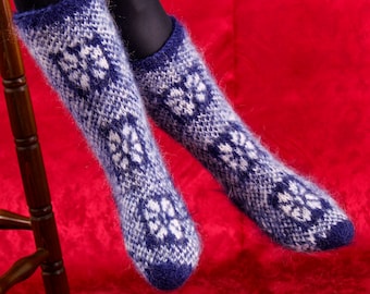 Blue mohair socks SuperTanya handmade fuzzy leg warmers - Ready to Ship, one size