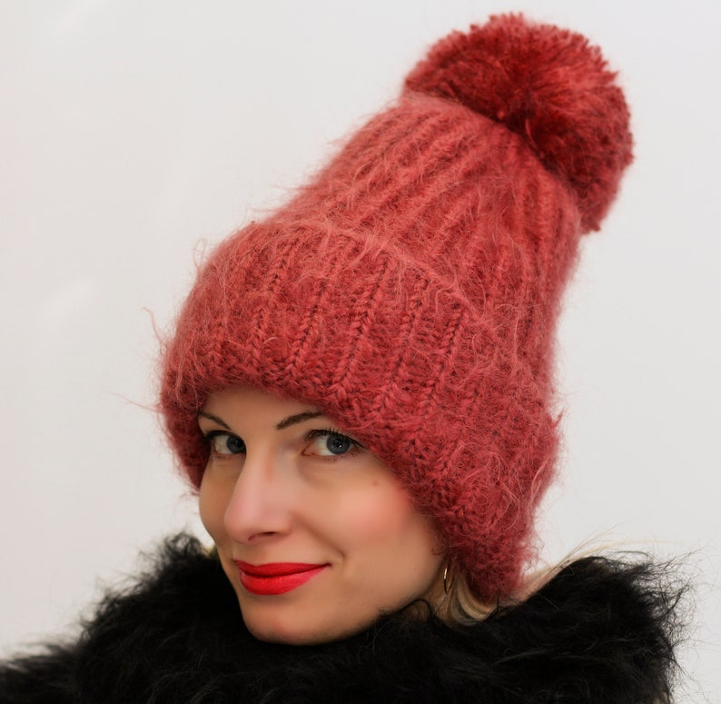 SuperTanya thick ski mohair hat hand knitted pom pom beanie | Etsy
