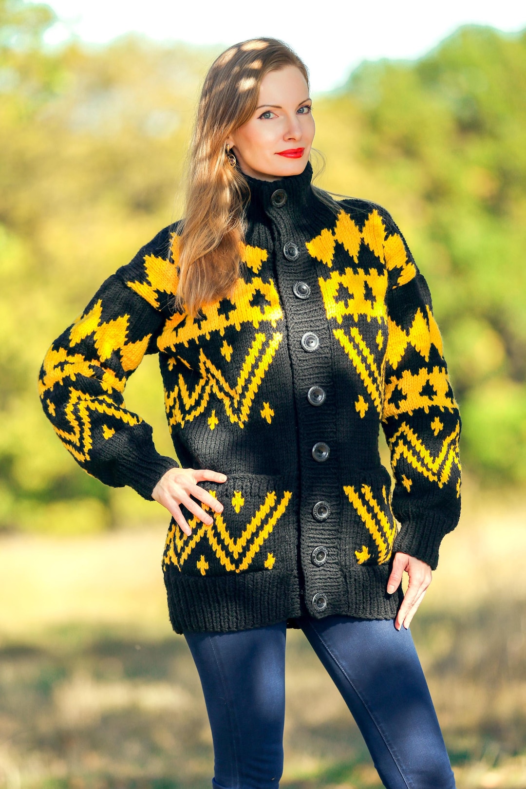 Zwart wollen vest, handgemaakt Scandinavisch jasje, Noorse wollen