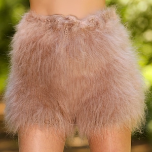 Fuzzy beige mohair shorts fluffy short pants by SuperTanya - ready to ship, one size