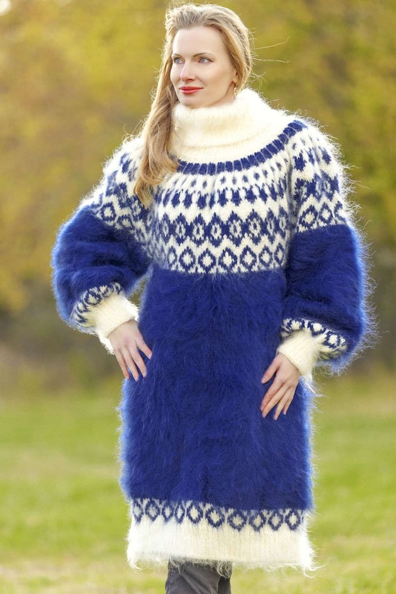 nordic knit dress Blue mohair sweater by SuperTanya Christmas sweater