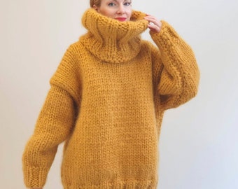 SuperTanya mega thick sweater hand knitted pullover fuzzy wool jumper handmade with 15 strands mohair