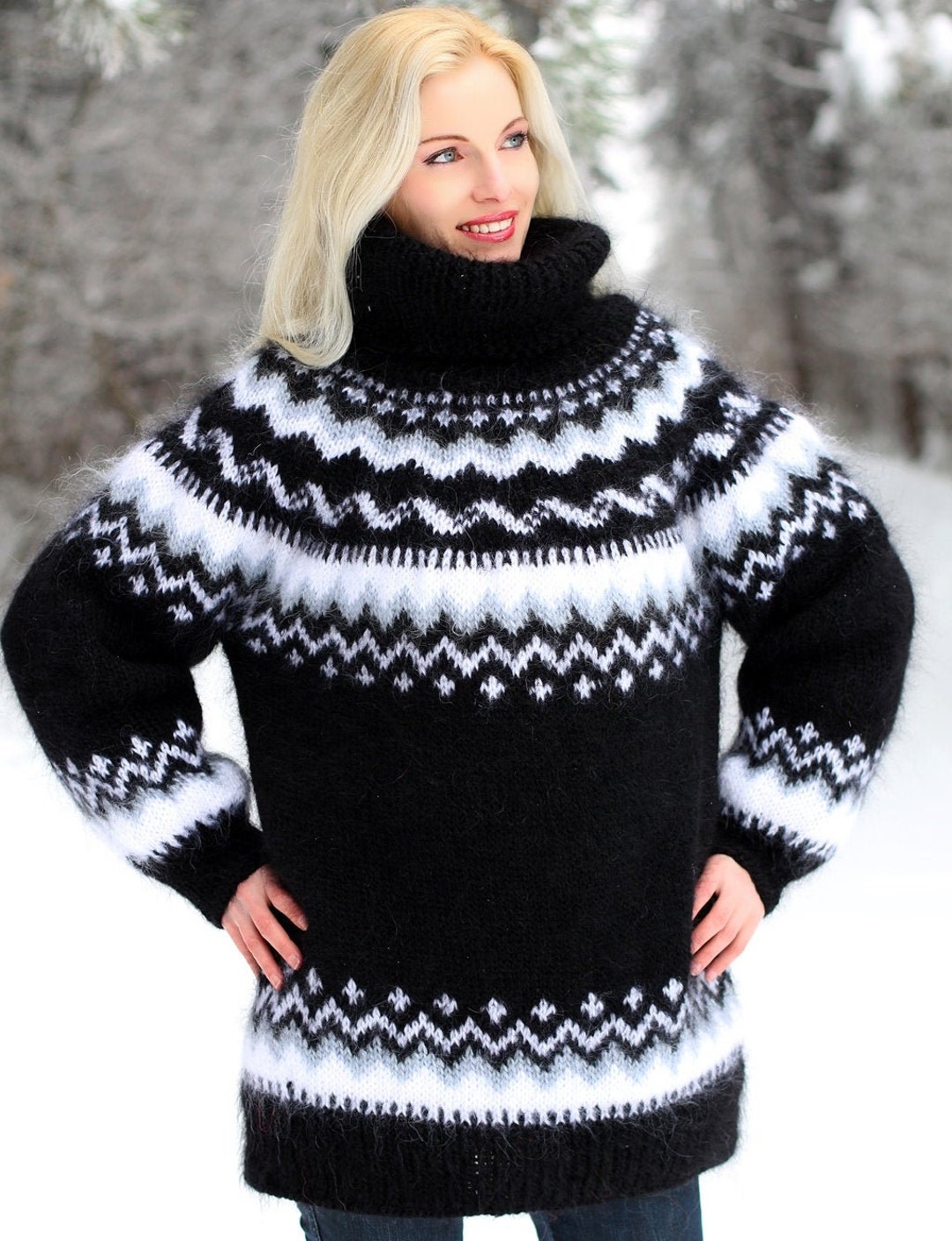 Icelandic Turtleneck Mohair Sweater Hand Knitted Fuzzy Mohair - Etsy