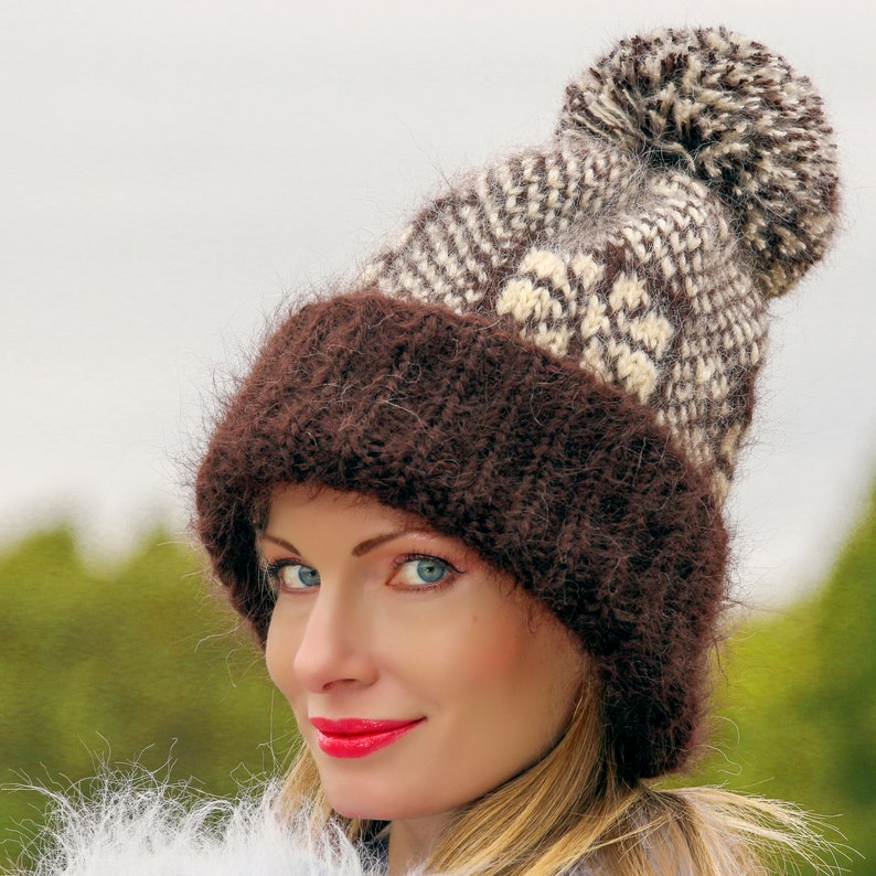 Supertanya Nordic Ski Mohair Hat Hand Knitted Pom Pom - Etsy