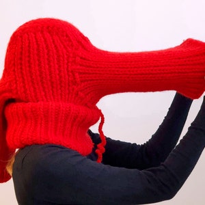 Red wool balaclava hat, thick wool ski hat, handmade chunky wool hat,  head warmer, READY TO WEAR