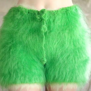 Fuzzy green mohair shorts fluffy short pants by SuperTanya - ready to ship, one size