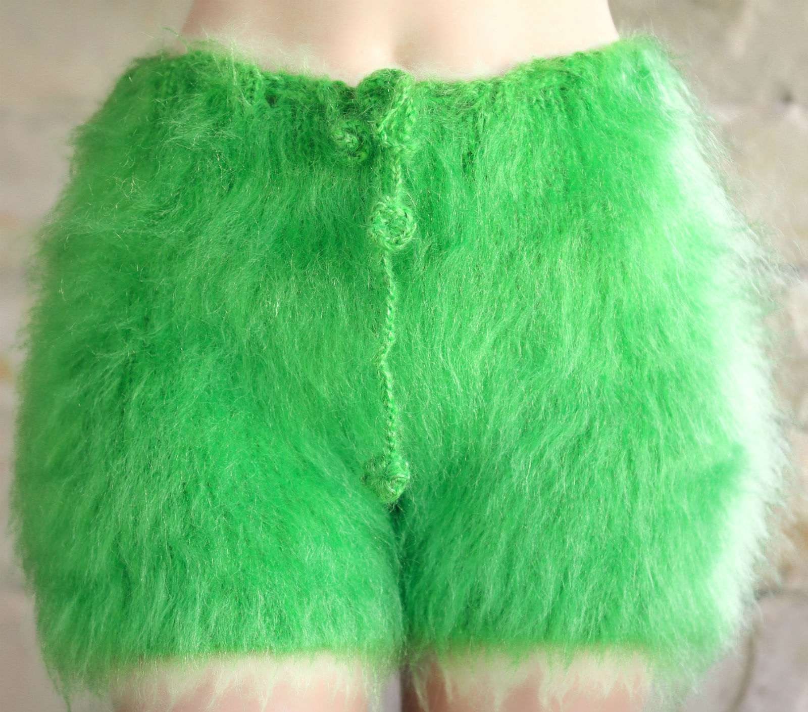 Fuzzy Green Mohair Shorts Fluffy Short Pants by Supertanya - Ready