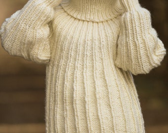 Thick ribbed wool sweater warm pullover turtleneck designer hand knit jumper by SuperTanya