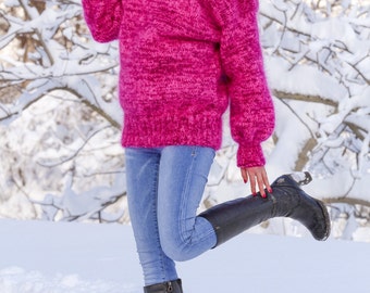 Jersey de cuello alto de mohair tejido a mano, suéter suave de SuperTanya