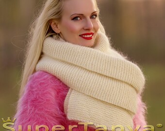 Extra long scarf hand knit extra long fuzzy mohair shawl by SuperTanya