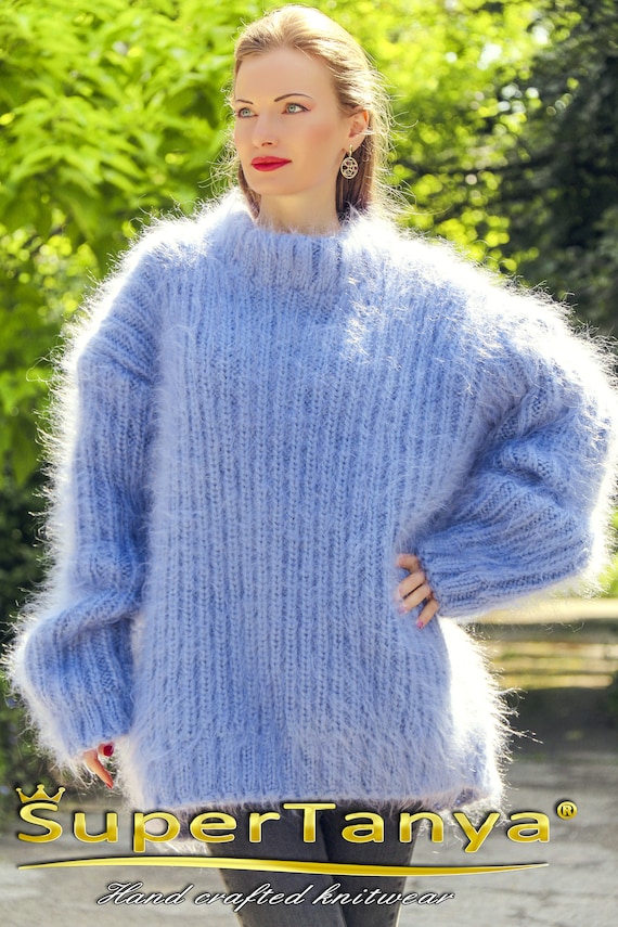 Blue Thick Mohair Sweater With Separate Turtleneck by Supertanya