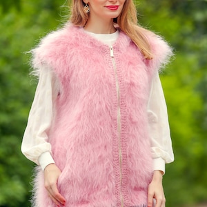 SuperTanya fuzzy pink mohair vest with zipper ready to ship size L-XL image 7