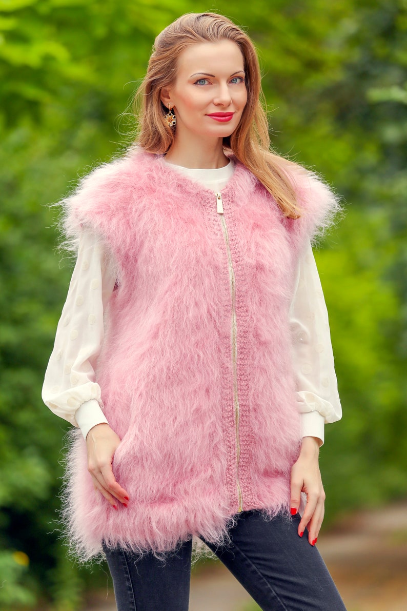 SuperTanya fuzzy pink mohair vest with zipper ready to ship size L-XL image 7