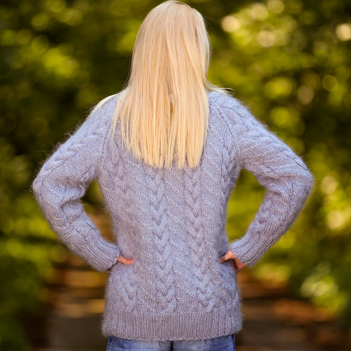 Cable Knit Shawl Collar Mohair Sweater Hand Knitted Fuzzy Etsy