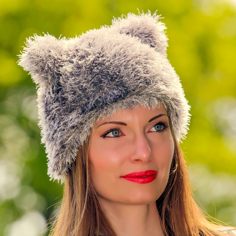 Fuzzy Hat Kitty Beanie Cat Ears Hat Hand Knitted Hat by Etsy