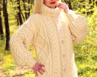 Fuzzy cable knit mohair jacket by SuperTanya