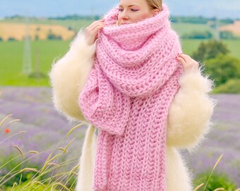Pink Extra Long Fuzzy Mohair Scarf Handmade Fuzzy Shawl READY TO