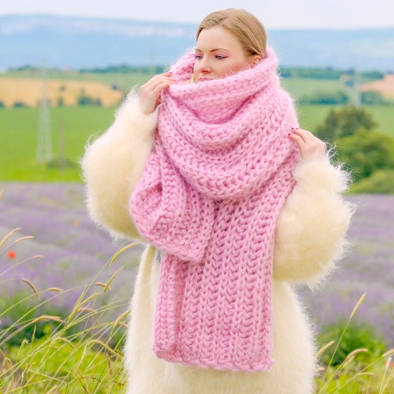 Pink Extra Long Fuzzy Mohair Scarf Handmade Fuzzy Shawl READY TO