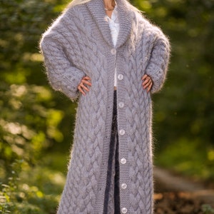 Luxurious Cable Knit Long Coat Supertanya - Etsy