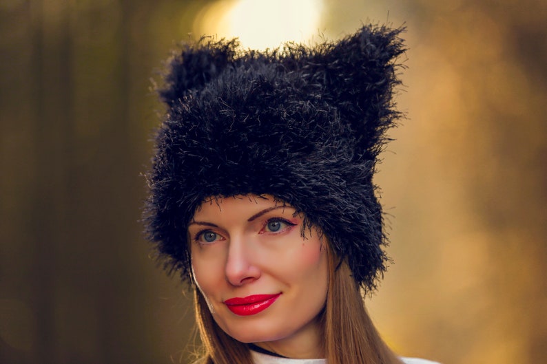 Fuzzy Hat Kitty Beanie Cat Ears Hat Hand Knitted Hat by Etsy