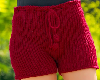 Pantalones cortos de lana roja de SuperTanya - listos para enviar, talla única S-M