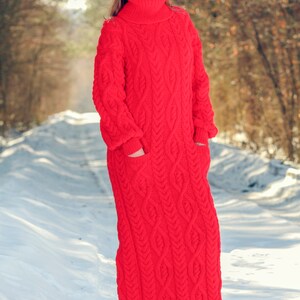 SUPERTANYA red wool dress long cable knit designer dress SuperTanya size M / L ready to ship image 6