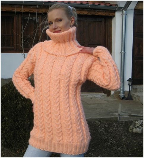Orange Wool Sweater Hand Knitted 
